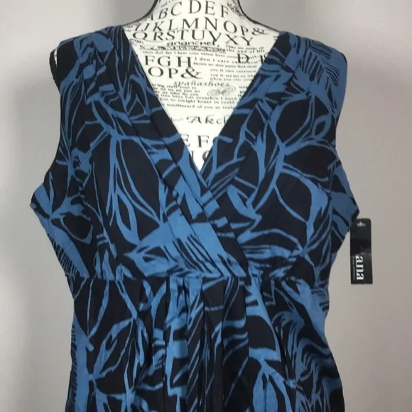 NWT A.n.a. 100% cotton sleeveless babydoll top black & blue exotic floral L - Picture 2 of 8